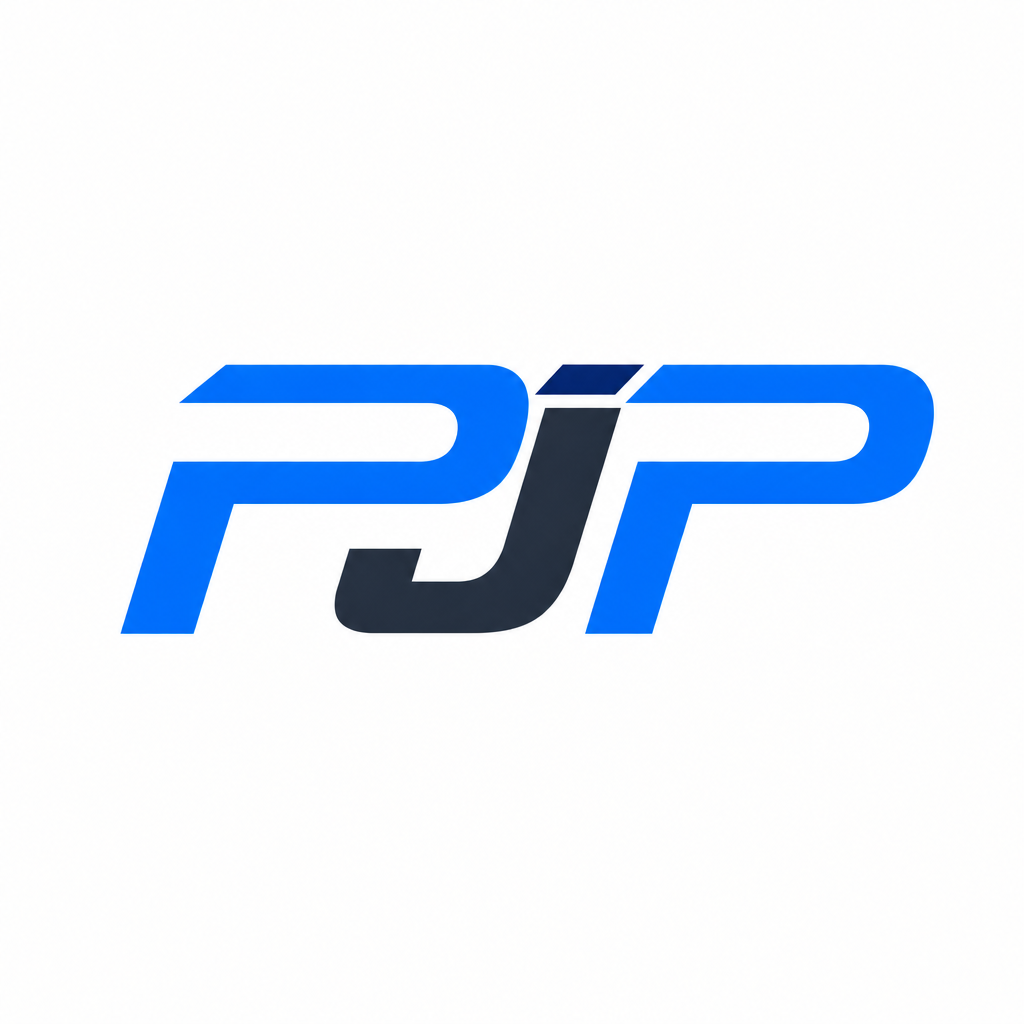 Variante du logo PJP avec l’accent passé de l’orange au bleu marine